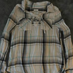 teal & grey plaid shirt